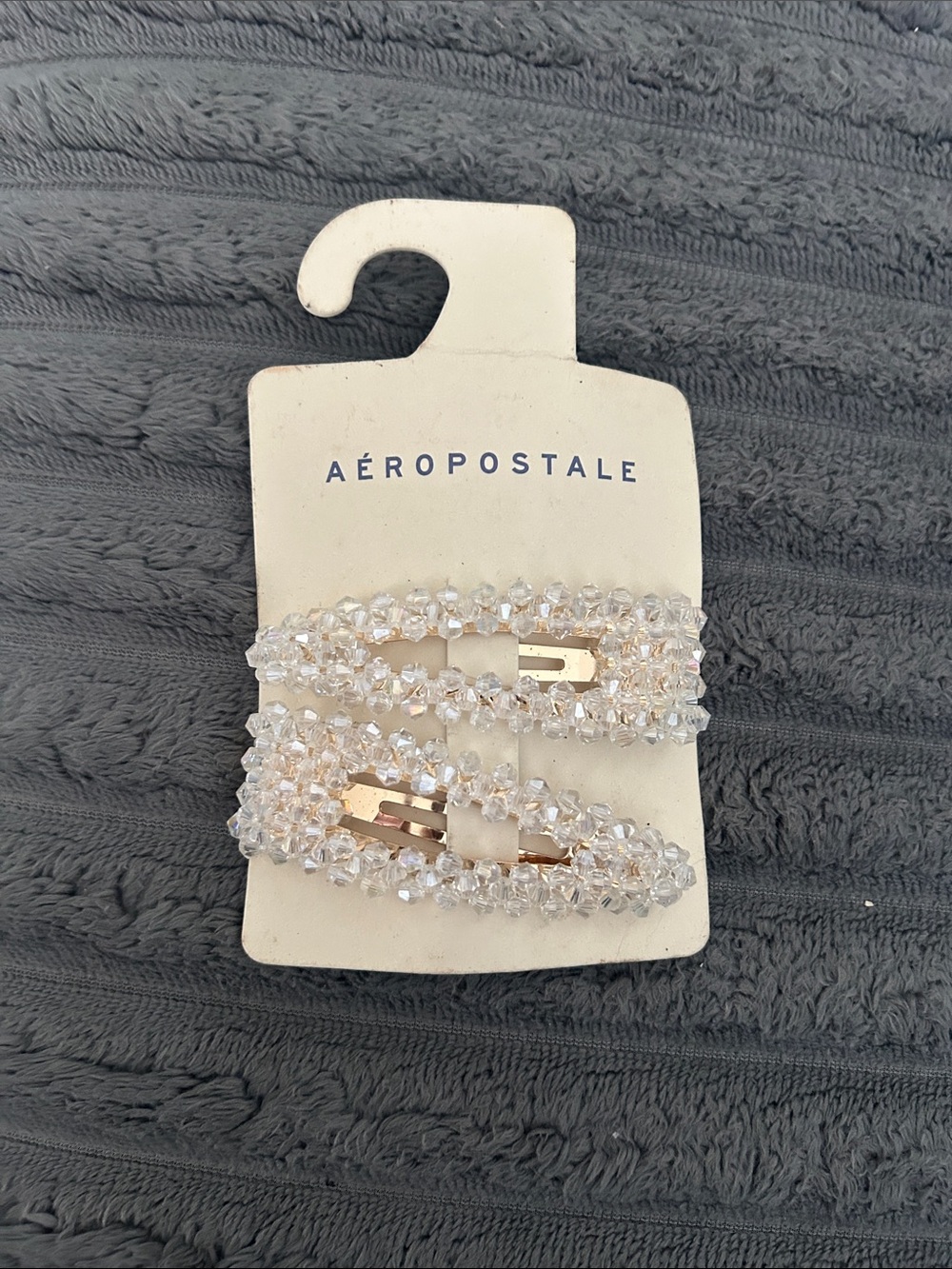 Aeropostale Clear Crystal Beaded Hair Clips - Gold Base
